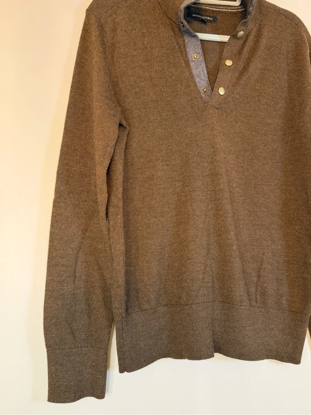 Banana Republic Men's Brown Zip-Up Snap Sweater